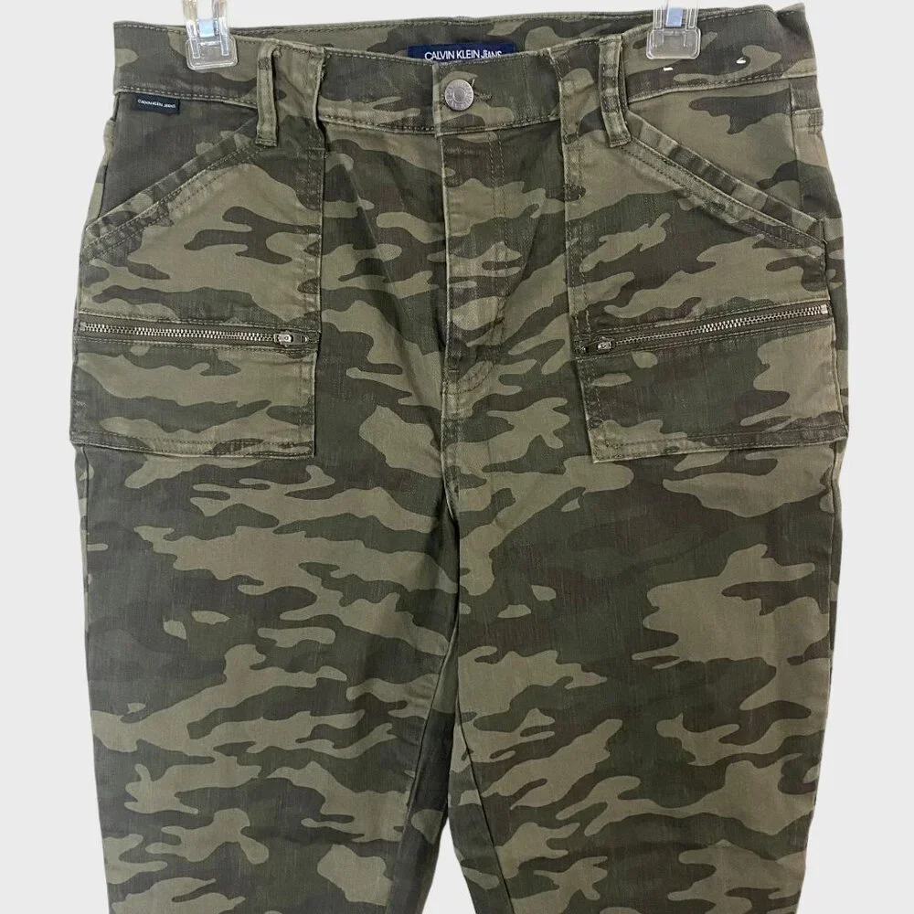 Calvin Klein Camo High-Rise Skinny Jeans Women's 31 Army Green Ankle-Zip Denim - Picture 5 of 11